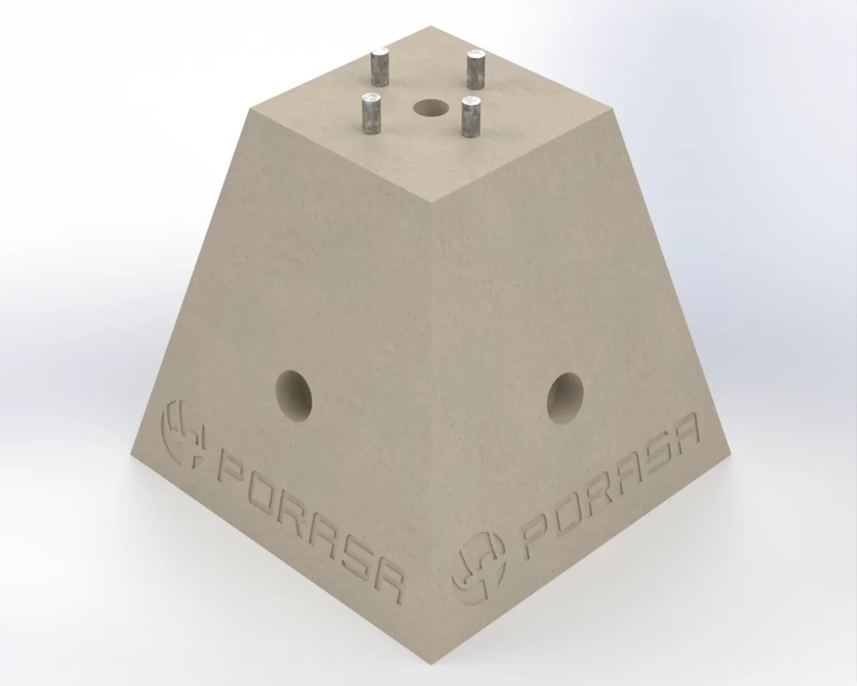 Base arbotante piramidal 35×65×60 cm — anclas de 3/4"